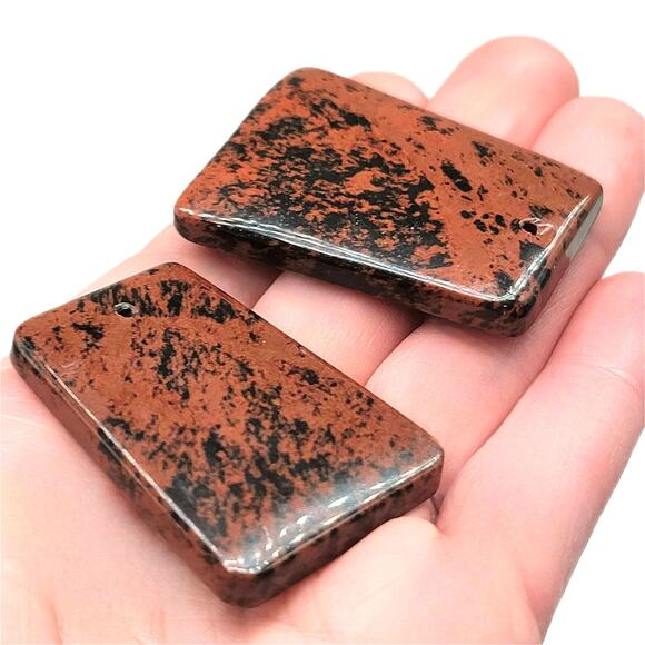 Set of 2 Obsidian Jasper Pendant Cabochon Large Stone Beads DIY Crafts - Picture 1 of 4